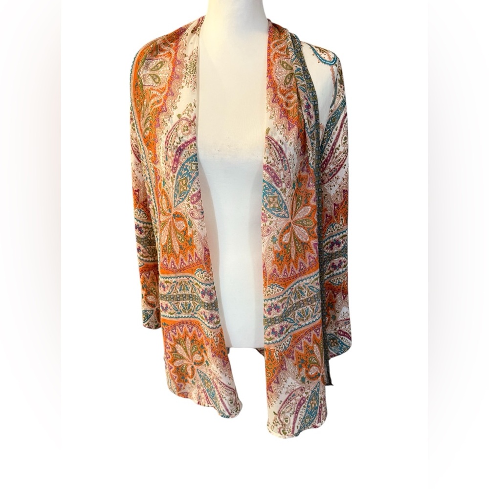 Soft Surroundings Catherine Kimono Paisley Cardigan Topper Sheer Multicolor XS